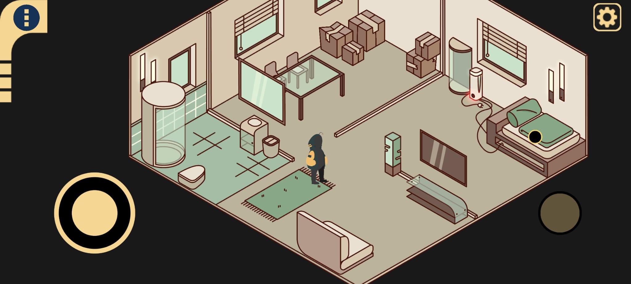 Screenshot from 'The Ilios Experiment': The main character's own apartment with living area, sleeping area and bathroom.