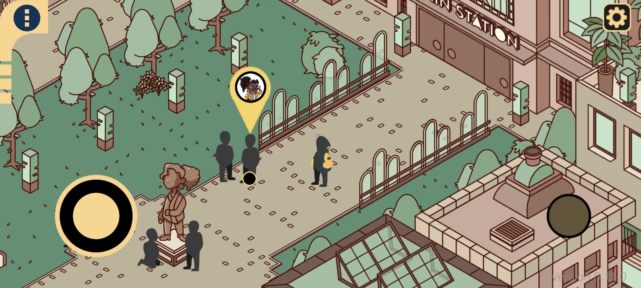 Screenshot aus 'Das Ilios Experiment': Tagansicht der Stadt, Grün- und Beigetöne dominieren.