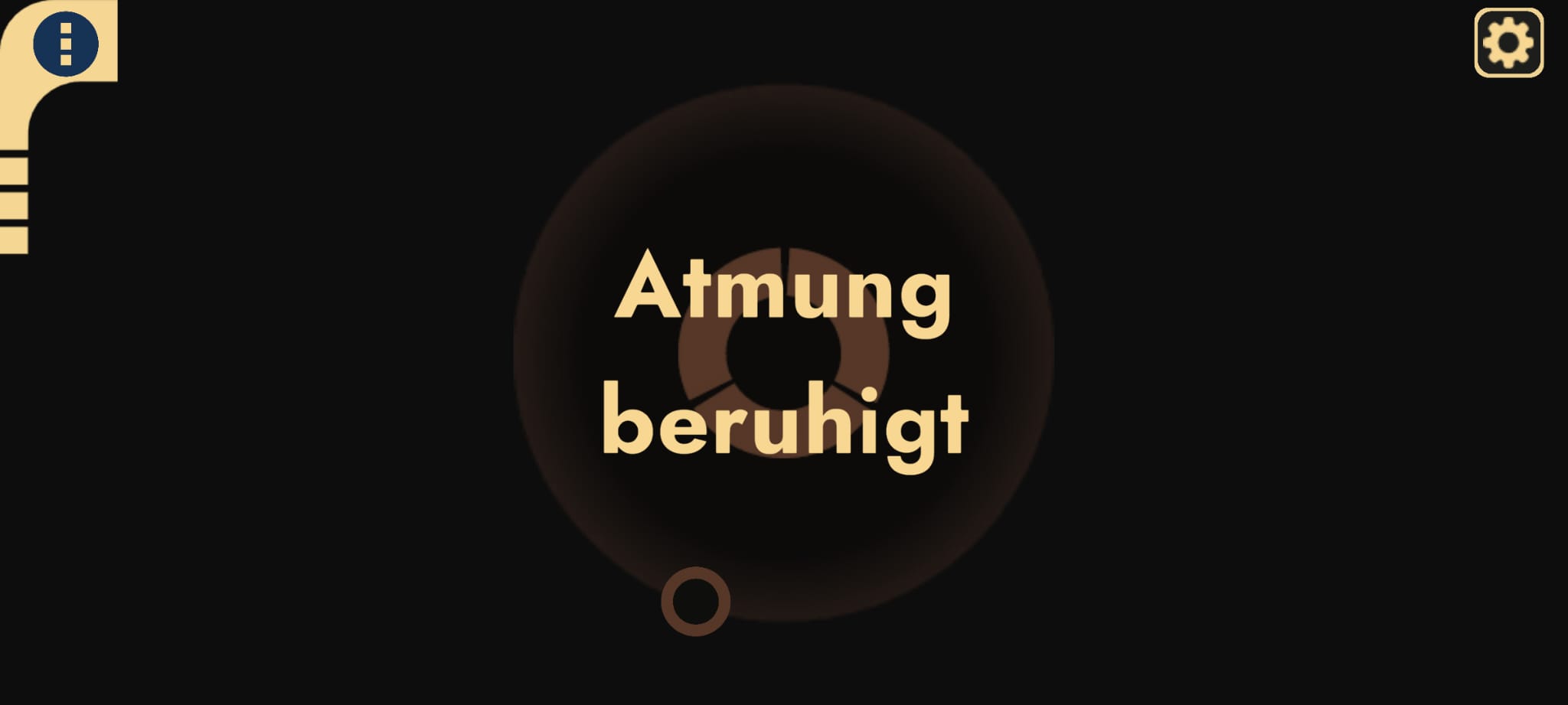 Screenshot aus 'Das Ilios Experiment': Endscreen Minispiel Beruhigen mit dem Text 'Atmung beruhigt'. Wird angezeigt, wenn das Minispiel gewonnen wurde.